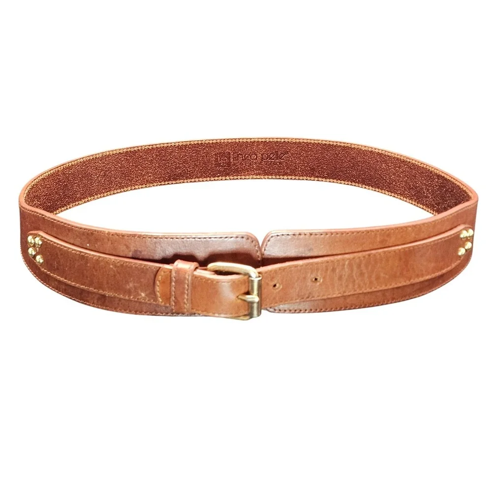 Vintage‎ Linea Pelle Collection Brown Genuine Leather Studded Belt Size L